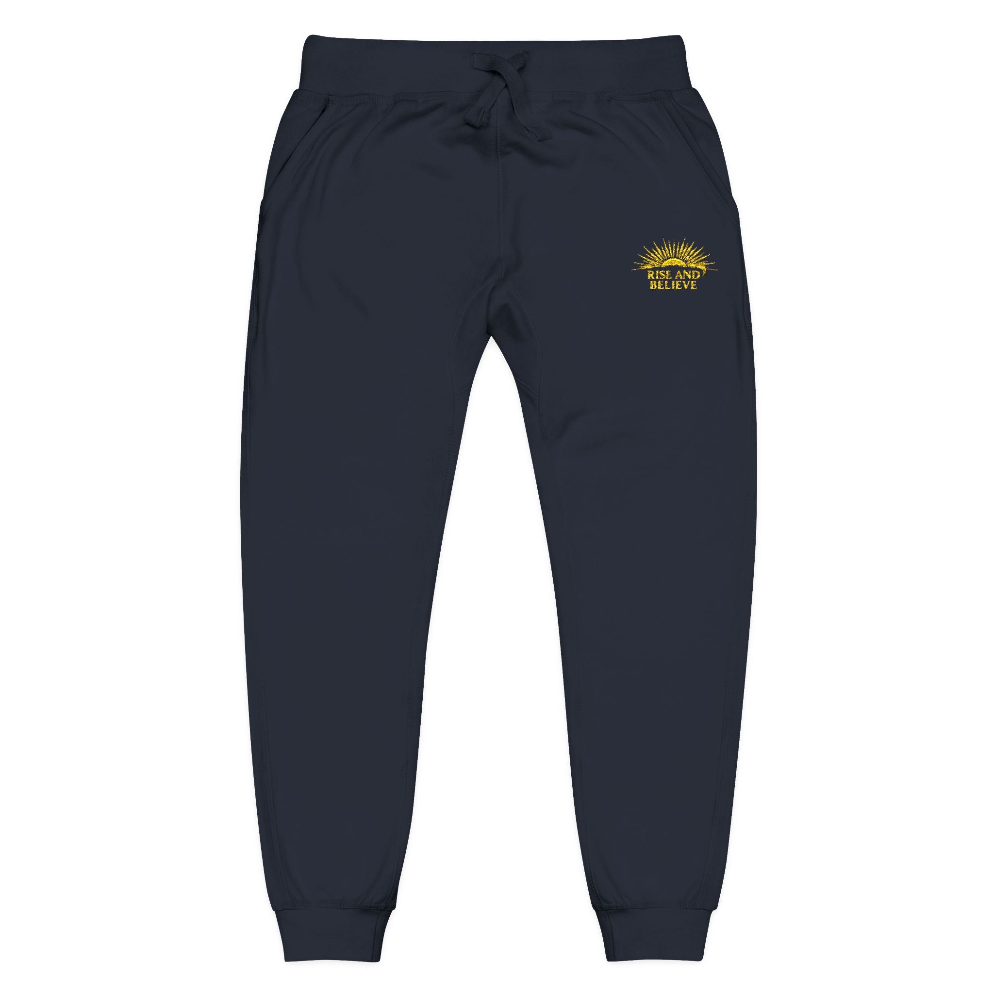 Embroidered Sunflower Fleece Sweatpants — Cozy White Joggers