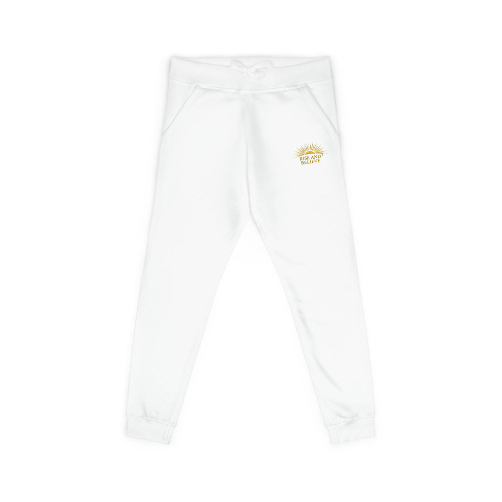 Embroidered Sunflower Fleece Sweatpants — Cozy White Joggers
