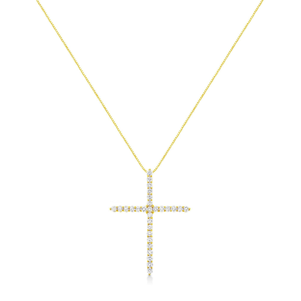 10K Yellow Gold Plated .925 Sterling Silver 3.0 Cttw Prong-Set Round Brilliant Cut Diamond Cross 18" Pendant Necklace (J-K Color, I1-I2 Clarity)