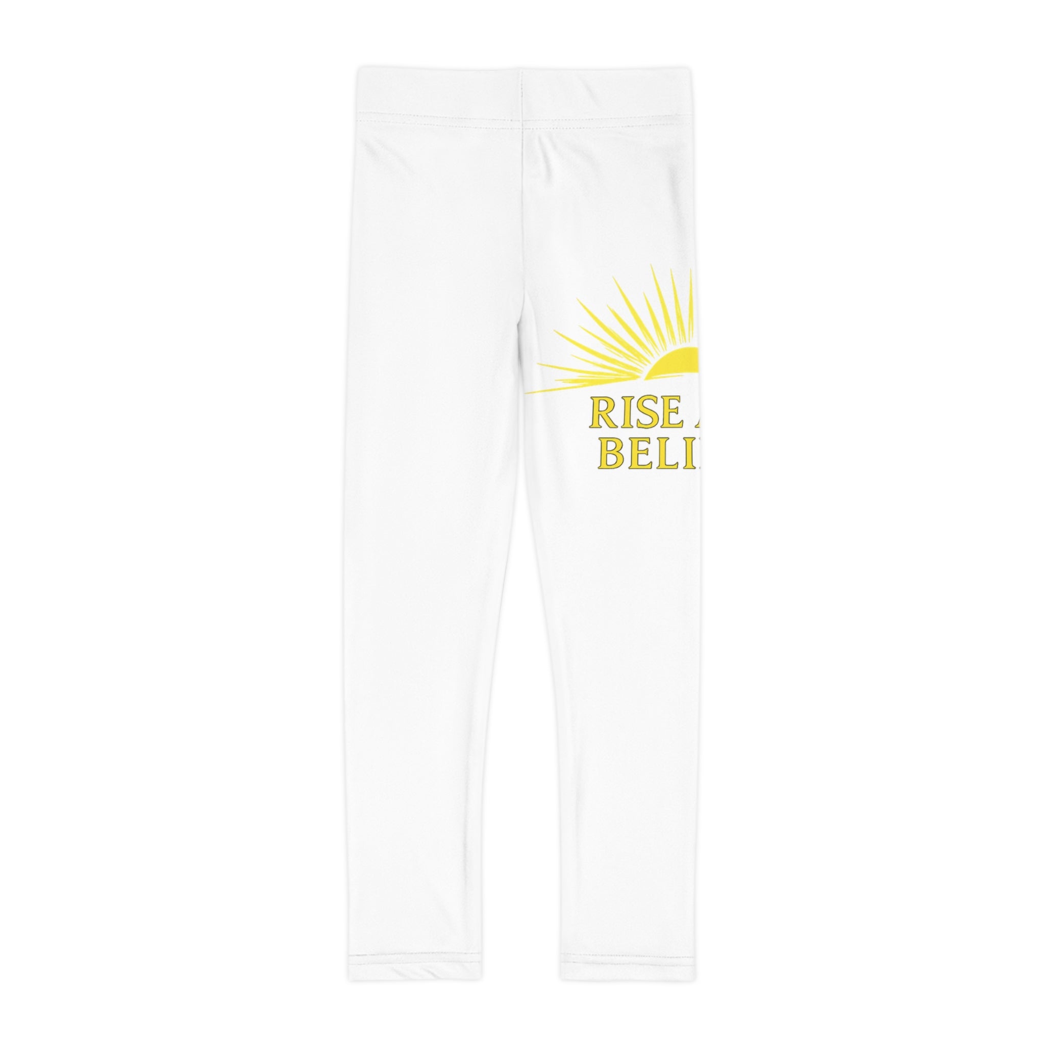 Kids Leggings — Yellow Sunrise "Rise and Believe" All-Over Print
