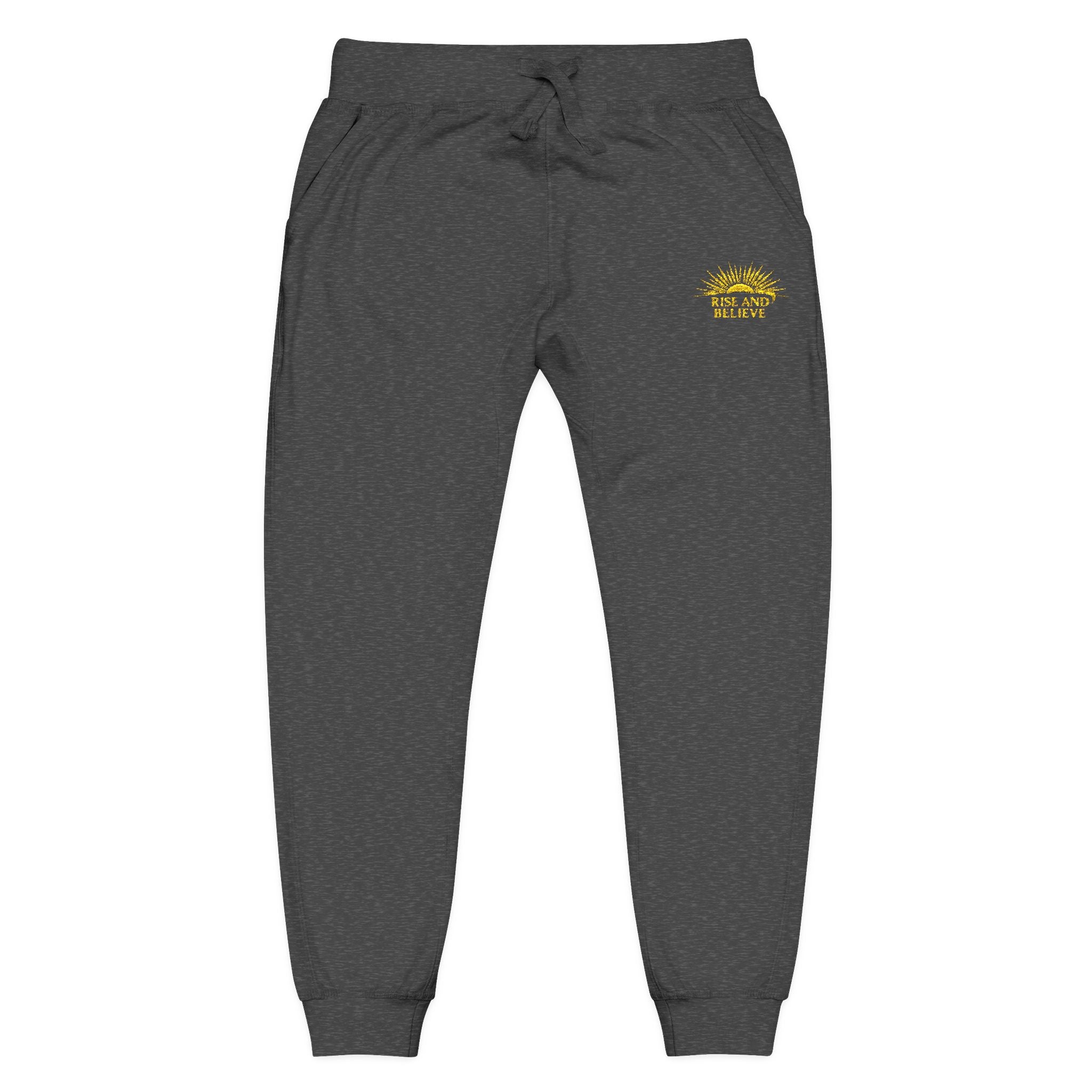 Embroidered Sunflower Fleece Sweatpants — Cozy White Joggers