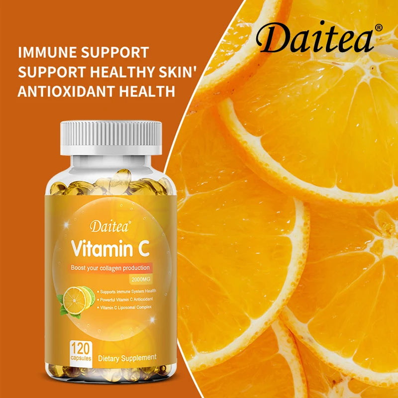 Vitamin C Capsules 2000 mg Rich In Antioxidant Helps Skin & nail and Hair Health  Immune System & Collagen Supplement