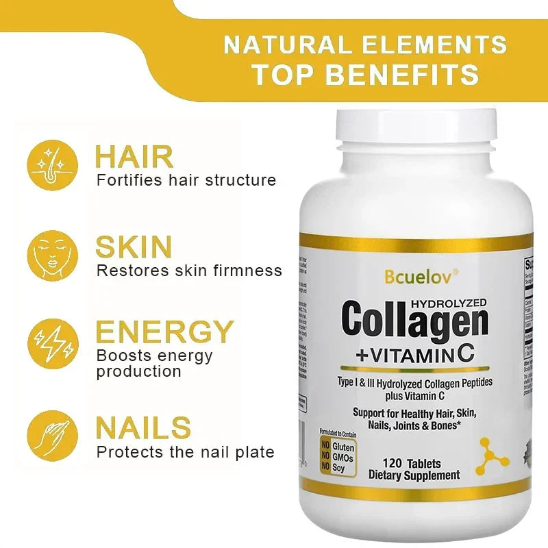Hydrolyzed Collagen Capsules - Hair, Skin, and Nail Support Supplement, Promotes Joint and Bone Health, Types I and III Collagen