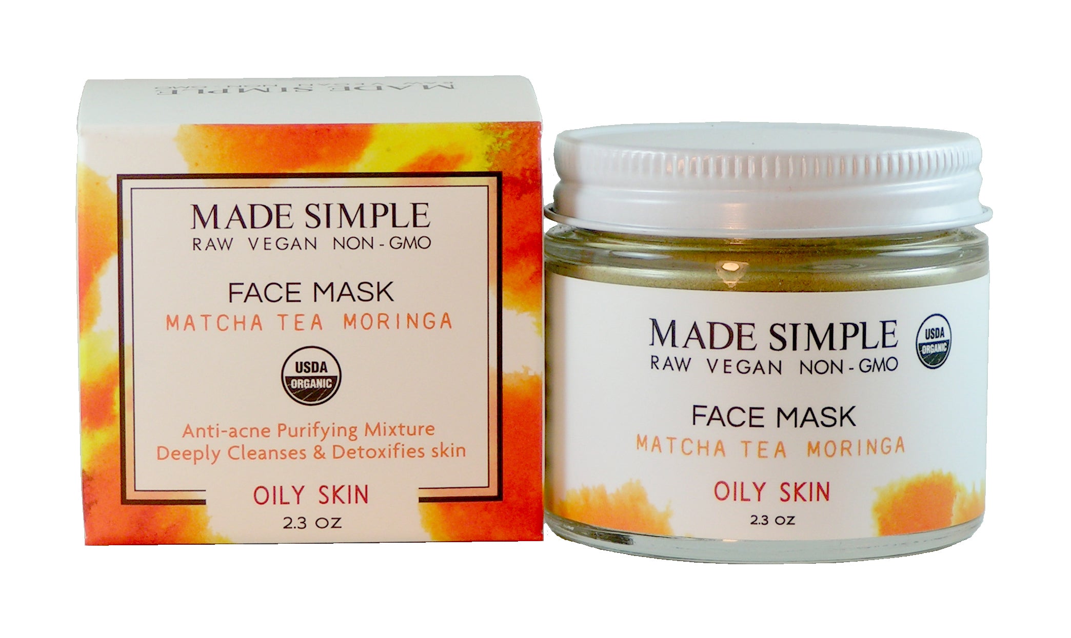 Matcha Tea Moringa Face Mask for Oily Skin - Certified Organic, Vegan & Cruelty-free